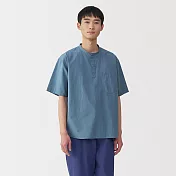 【MUJI 無印良品】男涼感亨利領短袖布帛T恤 S 淺藍