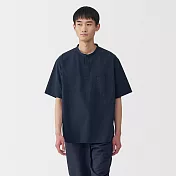 【MUJI 無印良品】男涼感亨利領短袖布帛T恤 S 深藍