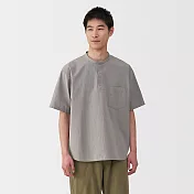 【MUJI 無印良品】男涼感亨利領短袖布帛T恤 S 灰棕
