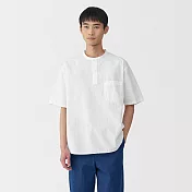 【MUJI 無印良品】男涼感亨利領短袖布帛T恤 S 白色