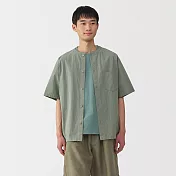 【MUJI 無印良品】男涼感無領短袖襯衫 S 煙燻綠