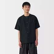 【MUJI 無印良品】男涼感無領短袖襯衫 S 黑色
