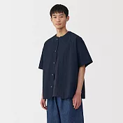 【MUJI 無印良品】男涼感無領短袖襯衫 S 深藍