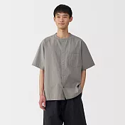 【MUJI 無印良品】男涼感無領短袖襯衫 S 灰棕
