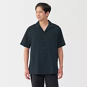 【MUJI 無印良品】男多臂織紋開領短袖襯衫 S 黑色