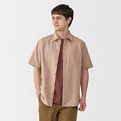 【MUJI 無印良品】男水洗平織布短袖襯衫 S 摩卡棕