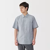 【MUJI 無印良品】男水洗平織布短袖襯衫 S 煙燻藍直紋