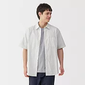【MUJI 無印良品】男水洗平織布短袖襯衫 S 柔白直紋