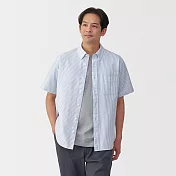 【MUJI 無印良品】男水洗牛津布扣領短袖襯衫 S 藍直紋