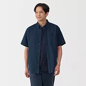 【MUJI 無印良品】男水洗牛津布扣領短袖襯衫 S 深藍
