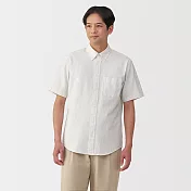 【MUJI 無印良品】男水洗牛津布扣領短袖襯衫 S 米色直紋