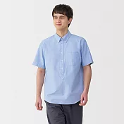 【MUJI 無印良品】男水洗牛津布扣領短袖套衫 S 淡藍
