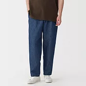 【MUJI 無印良品】男大麻混丹寧打褶直筒褲 S 深藍