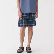 【MUJI 無印良品】男馬杜拉斯格紋舒適短褲 L 深藍格紋