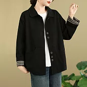 【ACheter】 文藝短款外套韓版寬鬆大碼休閒百搭長袖翻領# 124308 2XL 黑色