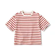 【MUJI 無印良品】兒童粗織圓領五分袖T恤 110 紅橫紋