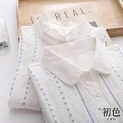 【初色】甜美文藝風木耳領翻領刺繡紋理長袖襯衫上衣女上衣-共2色-10153(M-2XL可選) M 娃娃領