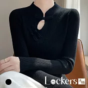 【Lockers 木櫃】中式鏤空百搭長袖針織衫 L114021801 M 黑色
