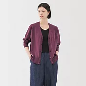 【MUJI 無印良品】女薄針織V領開襟衫 S 暗紅