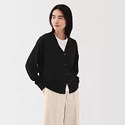 【MUJI 無印良品】女薄針織V領開襟衫 S 黑色