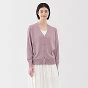 【MUJI 無印良品】女薄針織V領開襟衫 S 淺粉