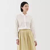 【MUJI 無印良品】女亞麻水洗標準領長袖襯衫 M 白色
