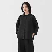 【MUJI 無印良品】女亞麻水洗七分袖套衫 XL 黑色