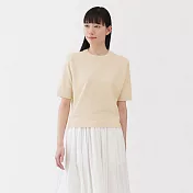 【MUJI 無印良品】女棉混強撚五分袖針織衫 S 象牙白