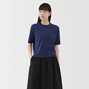 【MUJI 無印良品】女棉混強撚五分袖針織衫 S 深藍