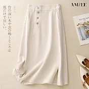 【AMIEE】排扣中長傘裙A字裙(KDSY-1843) M 米白色