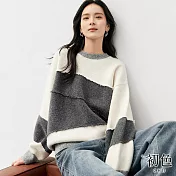 【初色】毛絨撞色圓領長袖針織毛衣衫上衣女上衣-白灰色-39872(F可選) F 白灰色