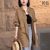 【初色】復古港風簡約寬鬆中長款單排扣襯衫外套女外套-共2色-36936(M-2XL可選) XL 咖色