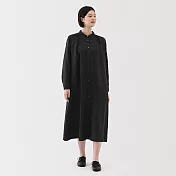 【MUJI 無印良品】女亞麻水洗長袖襯衫式洋裝 S 黑色