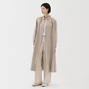 【MUJI 無印良品】女亞麻水洗長袖襯衫式洋裝 S 原色