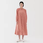 【MUJI 無印良品】女亞麻水洗長袖襯衫式洋裝 S 粉紅