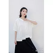 O-ni O-ni進口舒適超透氣羅馬棉圓領寬鬆剪裁拼接修身質感有型實穿短袖上衣(品質保證) 2925 F 白色