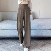 【MsMore】 垂感西裝闊腿高腰顯瘦窄版休閒百搭直筒長褲# 124494 M 咖色