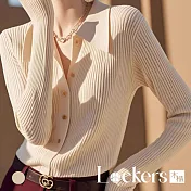 【Lockers 木櫃】韓系翻領長袖針織衫 L114030302 M 杏色