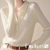 【Lockers 木櫃】韓系翻領長袖針織衫 L114030302 M 白色