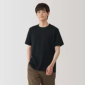 【MUJI 無印良品】男水洗粗織圓領短袖T恤 S 黑色
