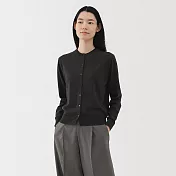 【MUJI 無印良品】女棉混強撚圓領開襟衫 S 深灰