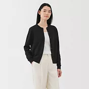【MUJI 無印良品】女棉混強撚圓領開襟衫 S 黑色
