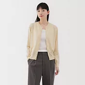 【MUJI 無印良品】女棉混強撚圓領開襟衫 L 象牙白