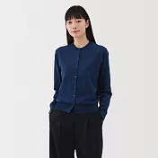 【MUJI 無印良品】女棉混強撚圓領開襟衫 S 深藍