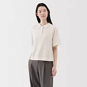 【MUJI 無印良品】女薄針織五分袖POLO衫 S 柔白