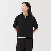 【MUJI 無印良品】女薄針織五分袖POLO衫 S 黑色