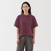 【MUJI 無印良品】女薄針織五分袖POLO衫 S 暗紅