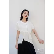 O-ni O-ni進口舒適超透氣羅馬棉不規則拼接剪裁設計師款修身短袖上衣(品質保證) 2968 F 白色