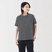 【MUJI 無印良品】女條紋船領短袖Ｔ恤 XL 深藍紋樣