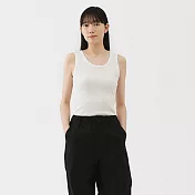 【MUJI 無印良品】女彈性螺紋坦克背心 XL 柔白